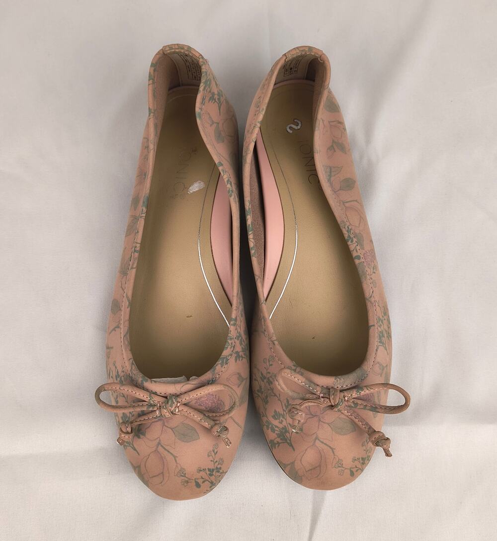 Vionic Callisto Dusty Pink Floral Botanical Leather Ballet Flats - Size 7